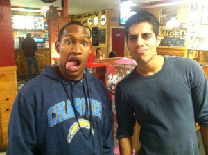 Keirington Pankey (left) and Rishi Ahuja relax at a Mt. Shasta City pizza joint before the climb. 