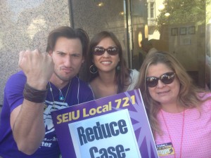 Randy Slavich and co-workers at DCFS' Pasadena office picket on Sept. 12th. On Oct. 1, the union has called a walkout. 