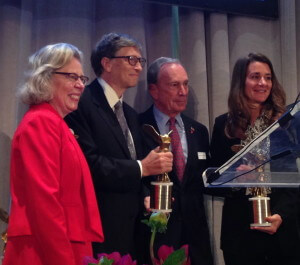 Clair Pomeroy (far left) with Bill Gates, Michael Bloomber and Melinda Gates (recipient of th 2013 Lasker Bloomberg Public Service Award)