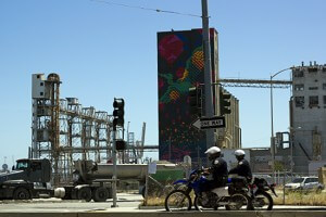 The silos and grain elevators the street from the Center for Youth Wellness. Photo by Brian Rinker