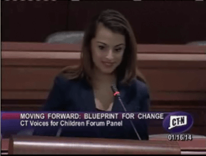 Lexie Gruber during foster youth education panel in Connecticut legislature.