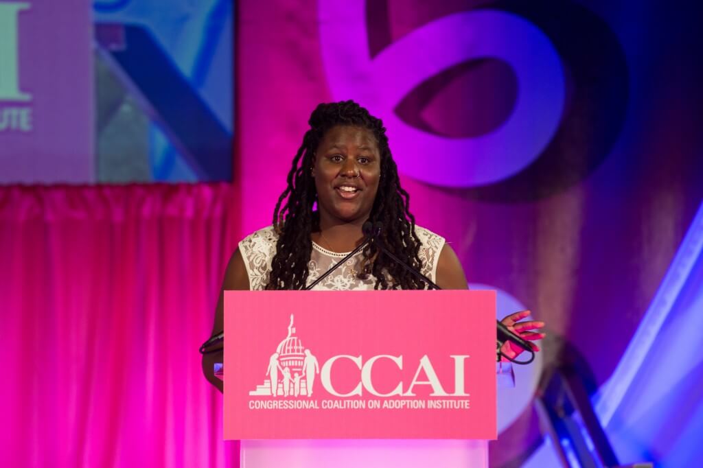 Credit: Congressional Coalition on Adoption Institute Amnoni Myers takes the stage at the 2014 Angels in Adoption celebration in Washington D.C.