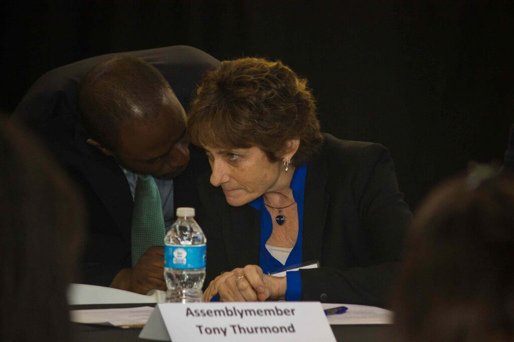 Credit: Nicole Barton Assemblymember Tony Thurmond speaks with Chris Stoner of Lincoln Child Center. Thurmond's last job prior to winning his seat was with Lincoln.