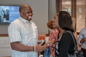 Riggins greeting mentor and Capitol Hill aide Zephranie Buetow during the Culture Close-Up workshop at The Phillips Collection in Washington D.C.