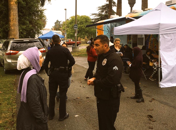 Officer Cirrito at the MacArthur Park health clinic. Photo: Maddie Keating