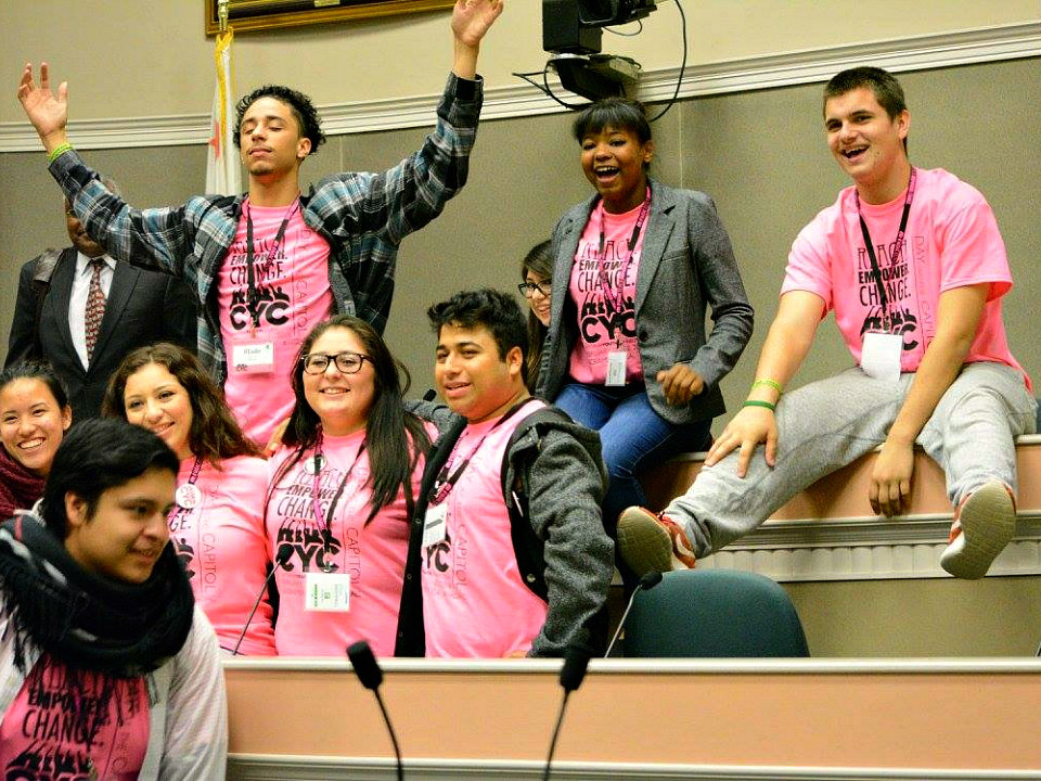 Brodie Lytle, far right, advocating with the California Youth Connection for policy change.