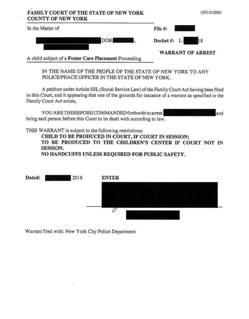 Administration for Children's Services New York City Family court foster youth runaway awol