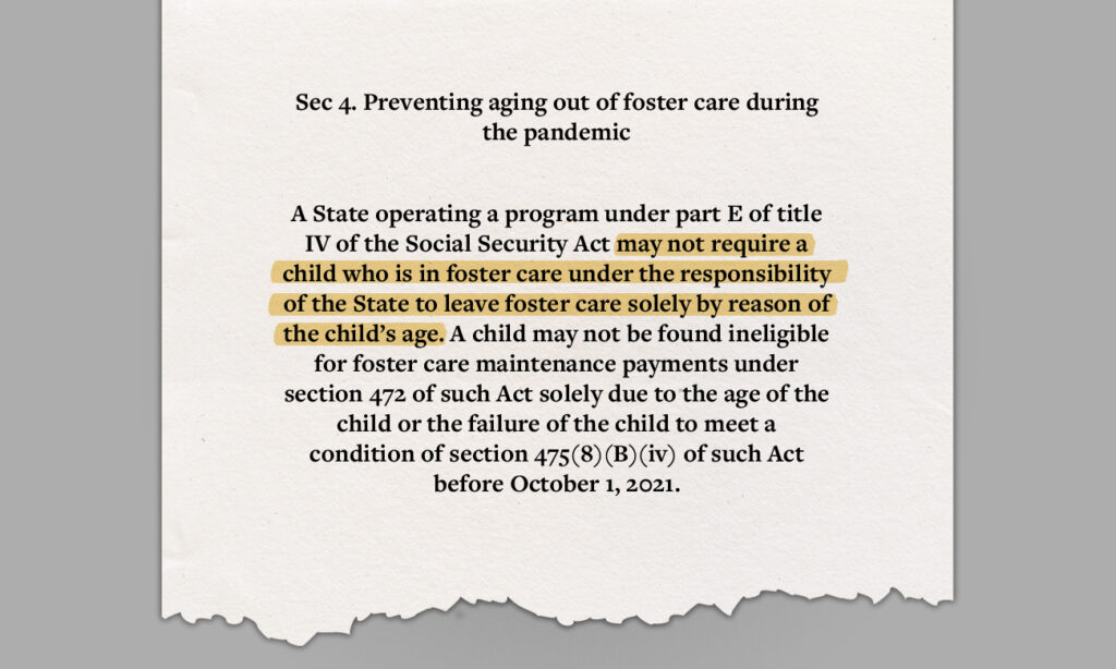 aging out moratorium delay waiting foster care pandemic federal