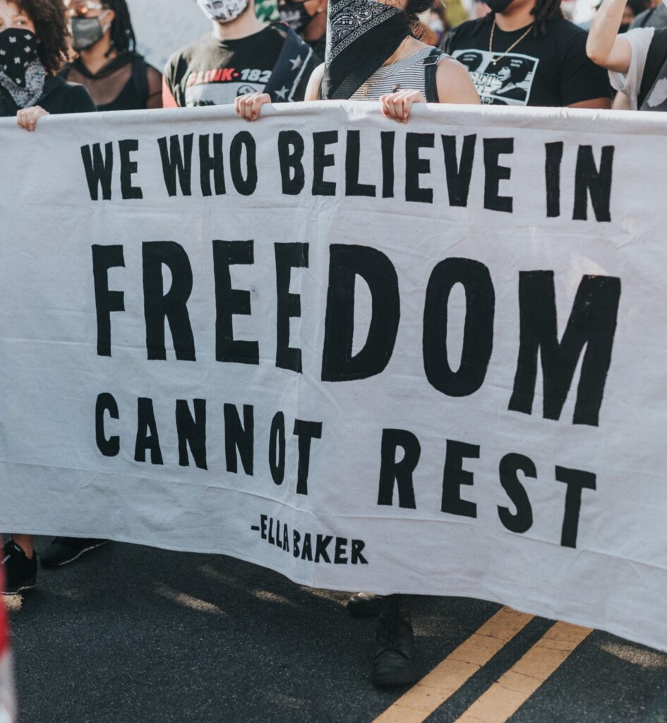 After the police killing of George Floyd, protestors called for freedom and an end to police violence against Black Americans.
