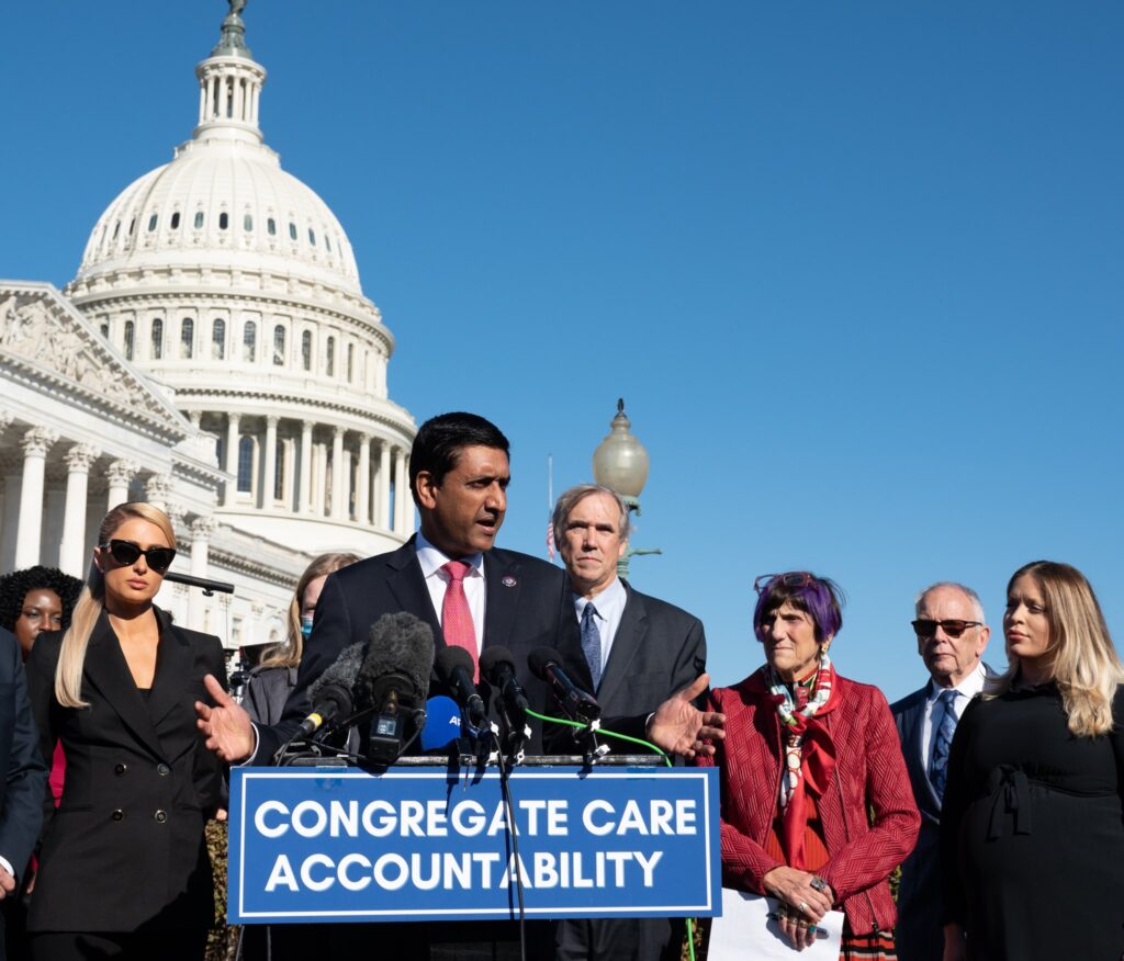 California Rep. Ro Khanna, Paris Hilton and others discussing youth residential treatment facilities in October 2021.