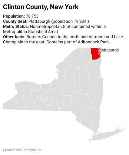 Map of Clinton County, in upstate New York.