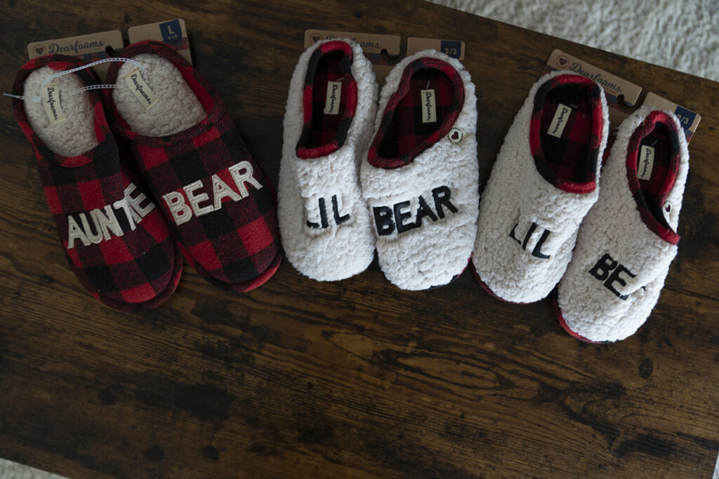 Slippers Ashley Boone’s mother sent to her and her nephews, that match pairs worn by other extended family members. Photo by Nick Oxford.